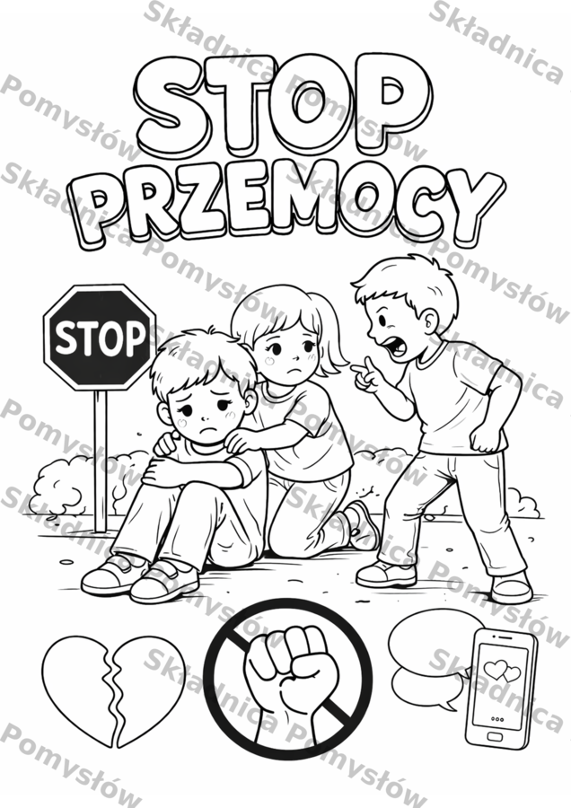 STOP PRZEMOCY - plakat profilaktyczny - kolorowanka XXL + miniatura A4 (dekoracja, gazetka, godzina wychowawcza)