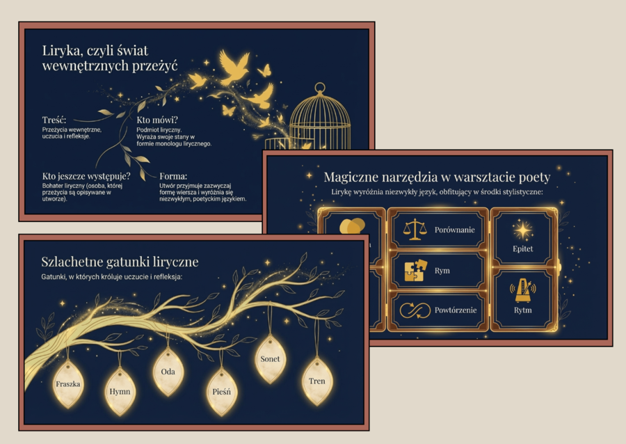 RODZAJE LITERACKIE - prezentacja - 14 slajdów - egzamin - powtórka