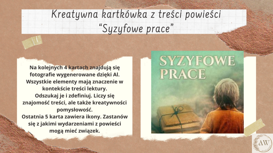 "Syzyfowe prace" kreatywna kartkówka z treści lektury
