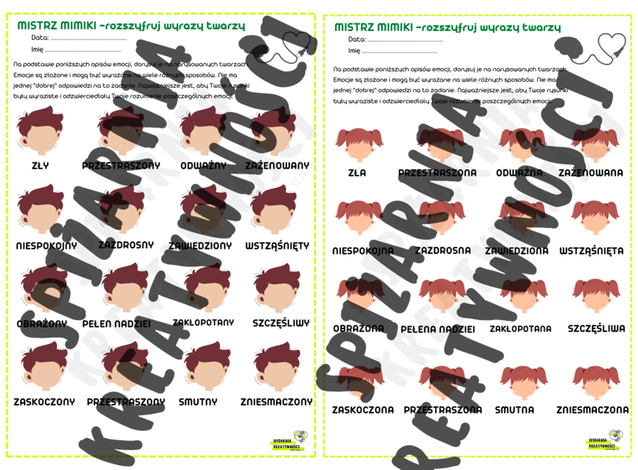 MISTRZ MIMIKI - rozszyfruj wyrazy twarzy (wersja chłopiec i dziewczynka) zajęcia TUS, rewalidacja, godziny wychowawcze