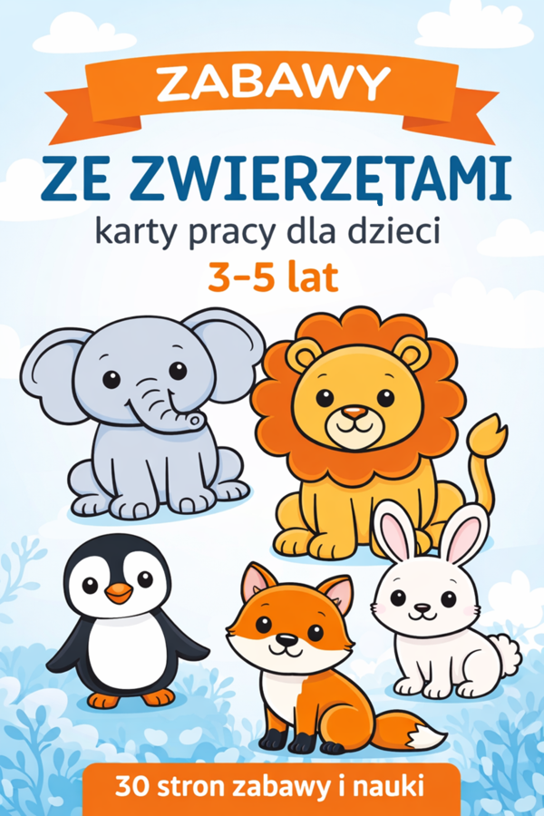 Zabawy ze zwierzętami – 30 kart pracy dla dzieci 3–5 lat (PDF do druku)
