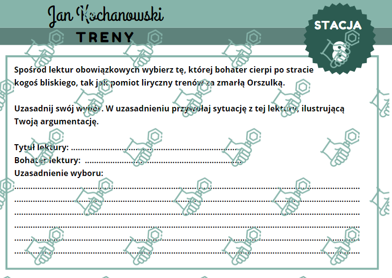 Treny I,V,VII,VIII Jana Kochanowskiego - stacje zadaniowe