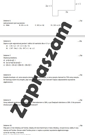 Wyrażenia algebraiczne - Sprawdzian/powtórzenie
