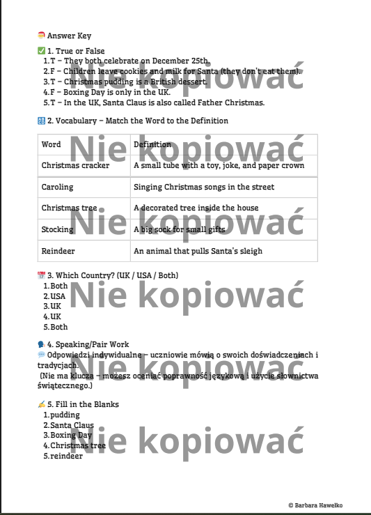 Christmas Traditions in Great Britain and the USA – karta pracy z czytanką A2