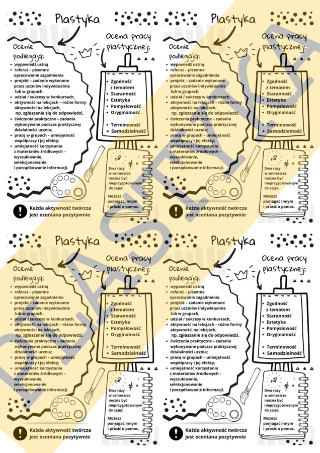 Co oceniamy - Plastyka (wlepka do zeszytu dla ucznia)