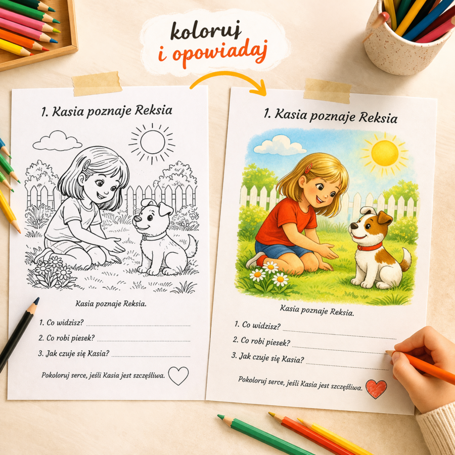 Kasia ma pieska Reksia – karty opowiadania obrazkowego