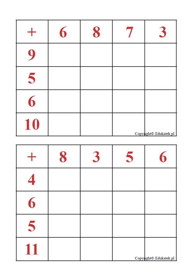 Dodawanie w kratkę – doskonalenie dodawania