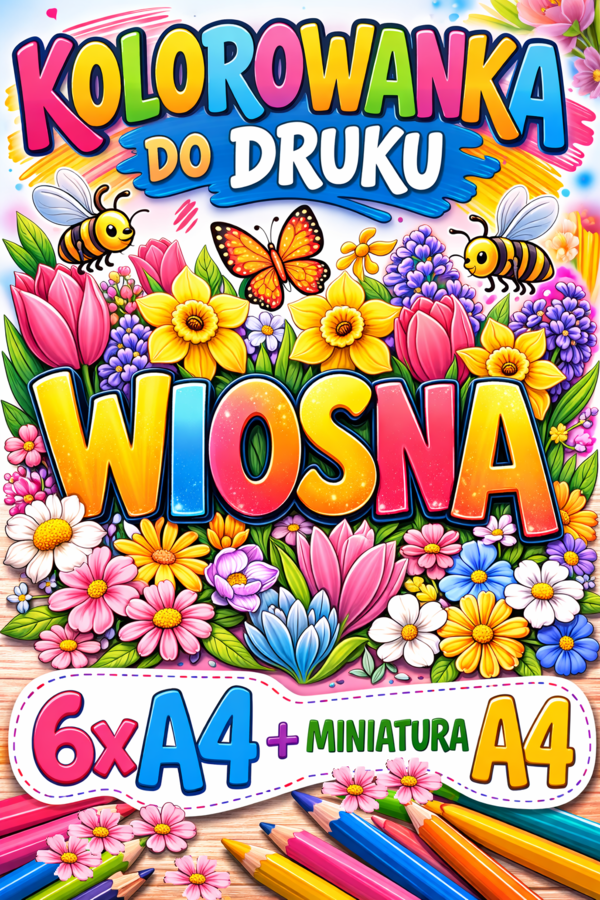 WIOSNA - kolorowanka XXL do druku | plakat z 6 stron A4 + miniatura A4; świetlica; dekoracja; gazetka