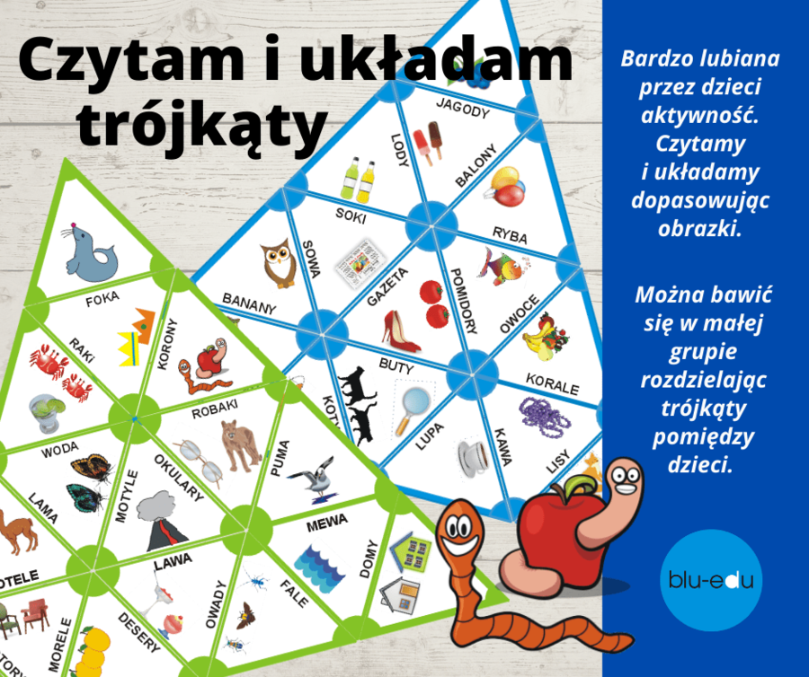 Czytam i układam – trójkąty (układanka niebieska)