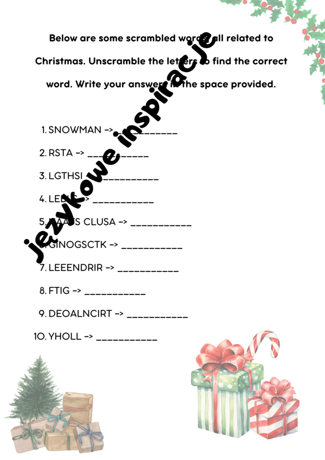 Christmas Worksheet A1/A2 Gotowa lekcje