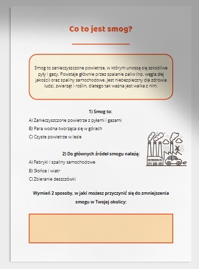 Karty pracy / ćwiczenia. Co to jest smog? Jak segregować śmieci? Poznajemy gatunki chronione. Jak oszczędzać wodę?