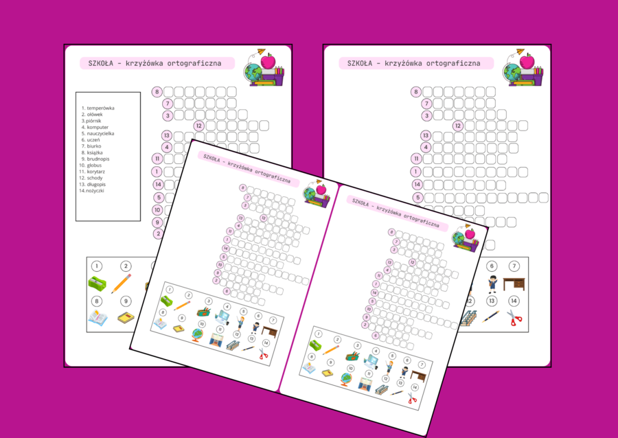 POWRÓT DO SZKOŁY – szkoła - KRZYŻÓWKA obrazkowa – ćwiczenia redakcyjne - ortografia