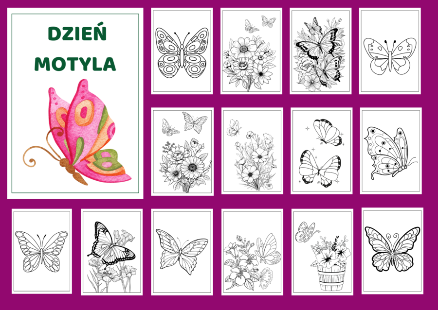 DZIEŃ MOTYLA – Galeria portretów – kolorowanka – kolorowanki – WIOSNA – biblioteka – świetlica – przedszkole – 49 wersji