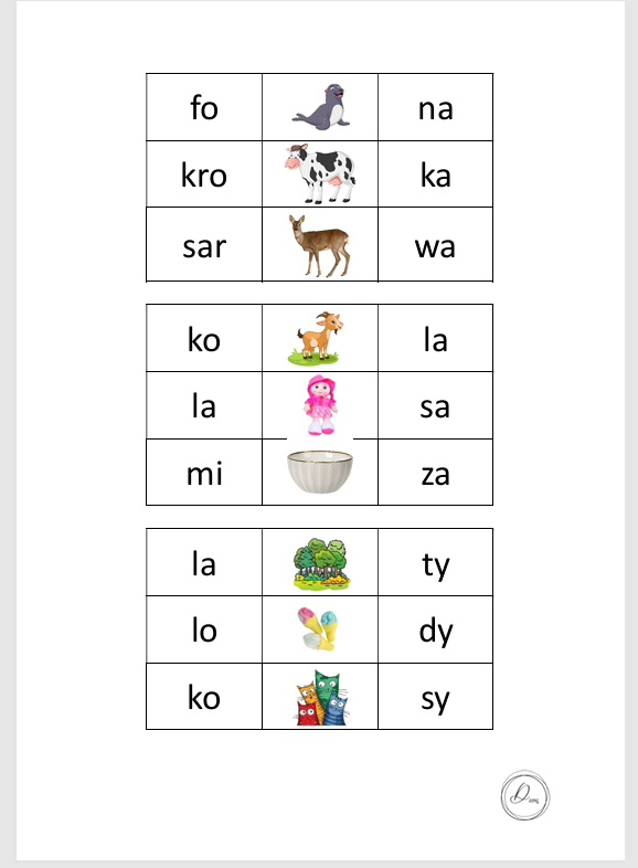 Zadania klamerkowe - sylaby otwarte