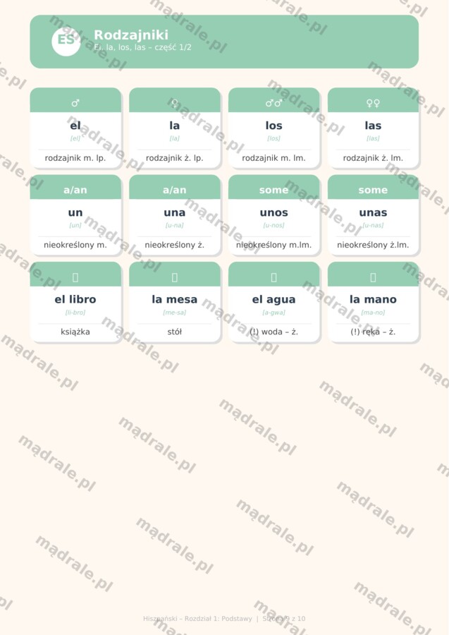 FISZKI "JĘZYK HISZPAŃSKI – ROZDZIAŁ 1: PODSTAWY" KARTA PRACY