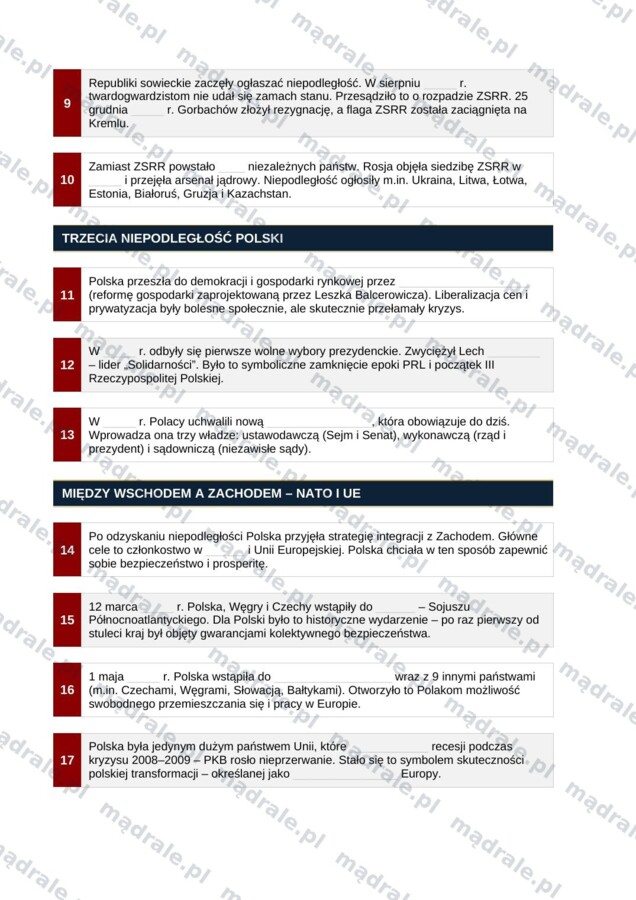 Notatka okienkowa „Droga do wolności 1989–2004” + klucz odpowiedzi