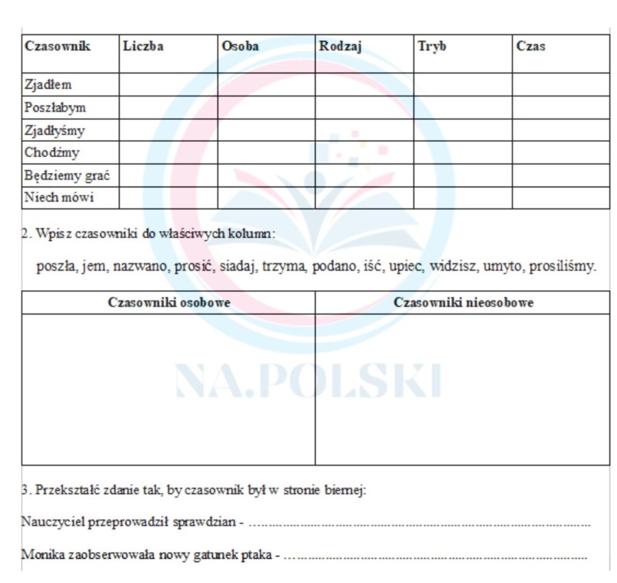 Kartkówka z czasownika - kl.6