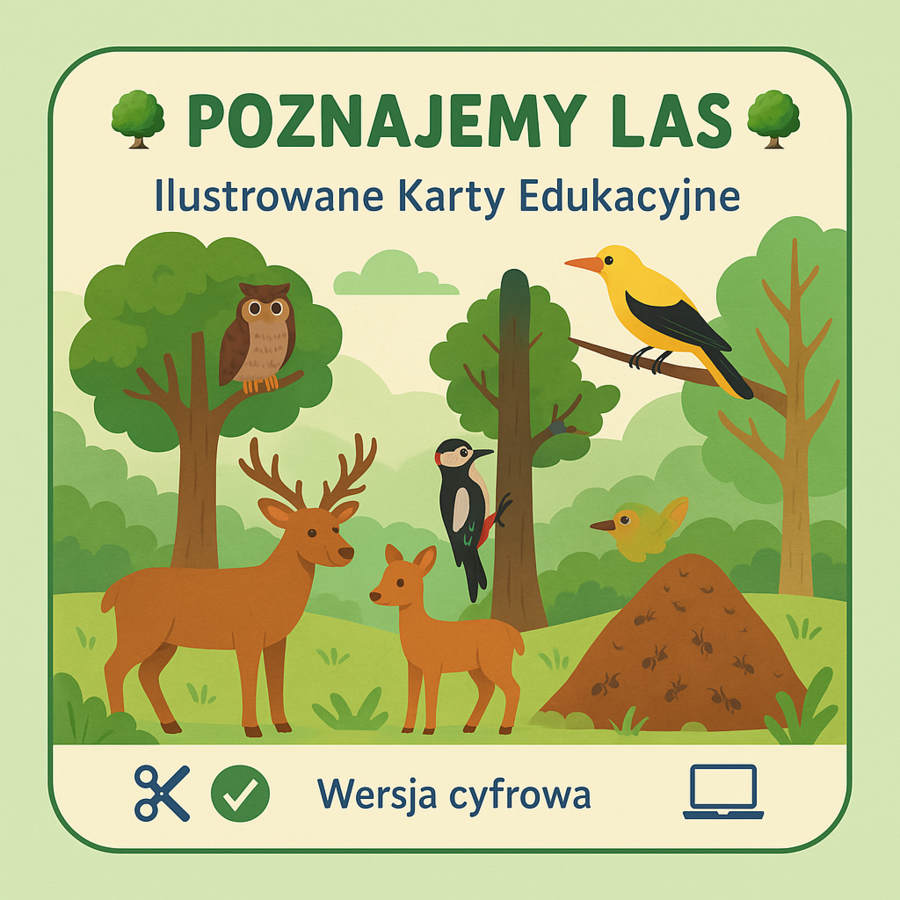 Ilustrowane karty pracy. Dopasuj ilustrację (element lasu) do podpisu.