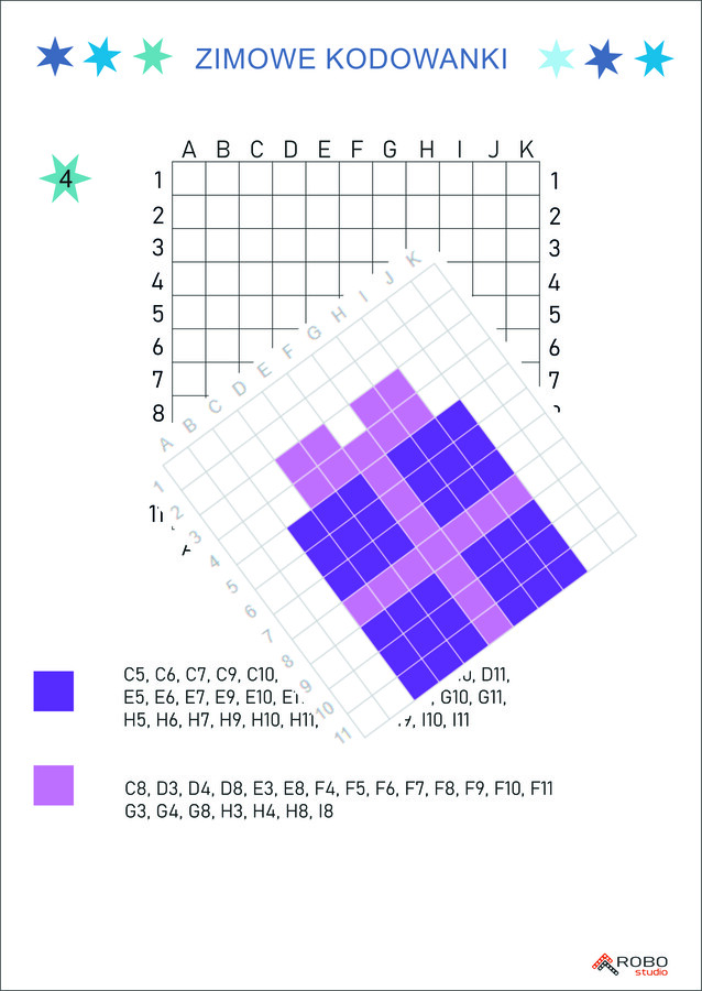 Kodowanki zimowe, świąteczne, mikołajkowe- łatwe- dyktando graficzne, kolorowanka, zima, Święta, Boże Narodzenie, Mikołaj