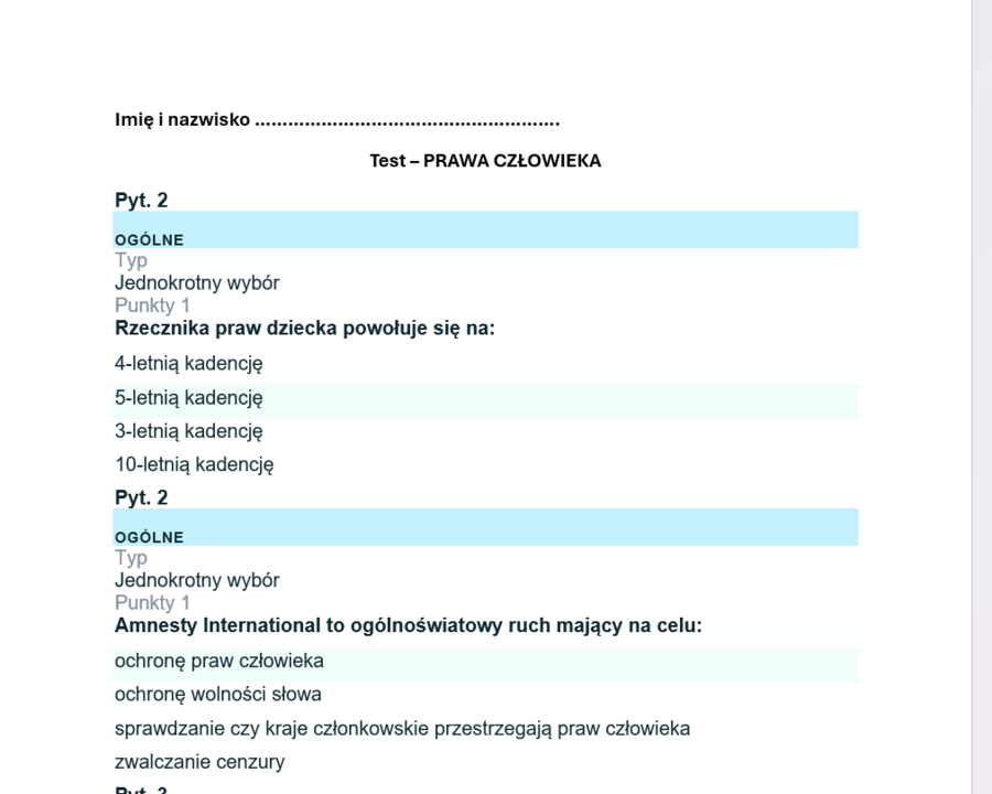 Test - PRAWA CZŁOWIEKA