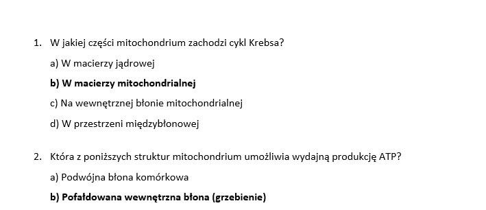 Test- oddychanie komórkowe