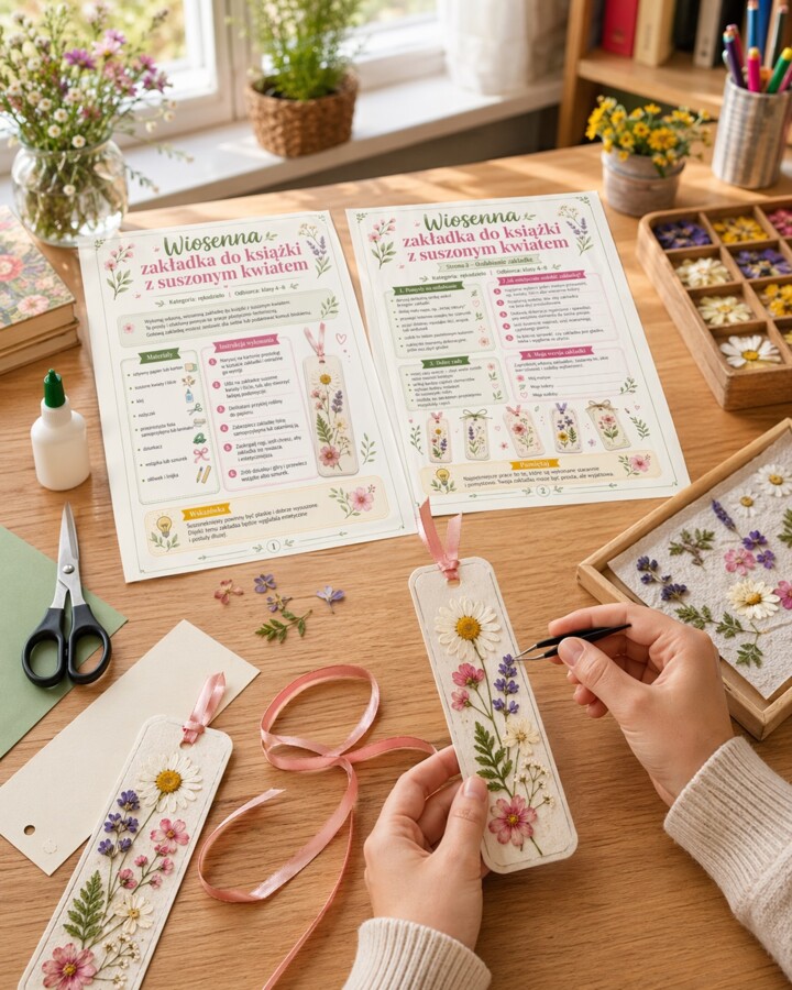 Wiosenna zakładka do książki z suszonym kwiatem
