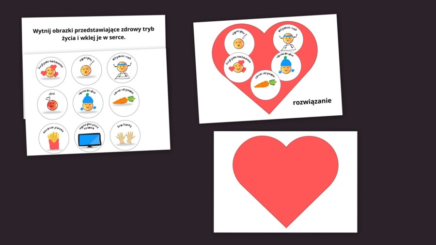 Zdrowy tryb życia, dopasuj odpowiednie obrazki, wycinanka