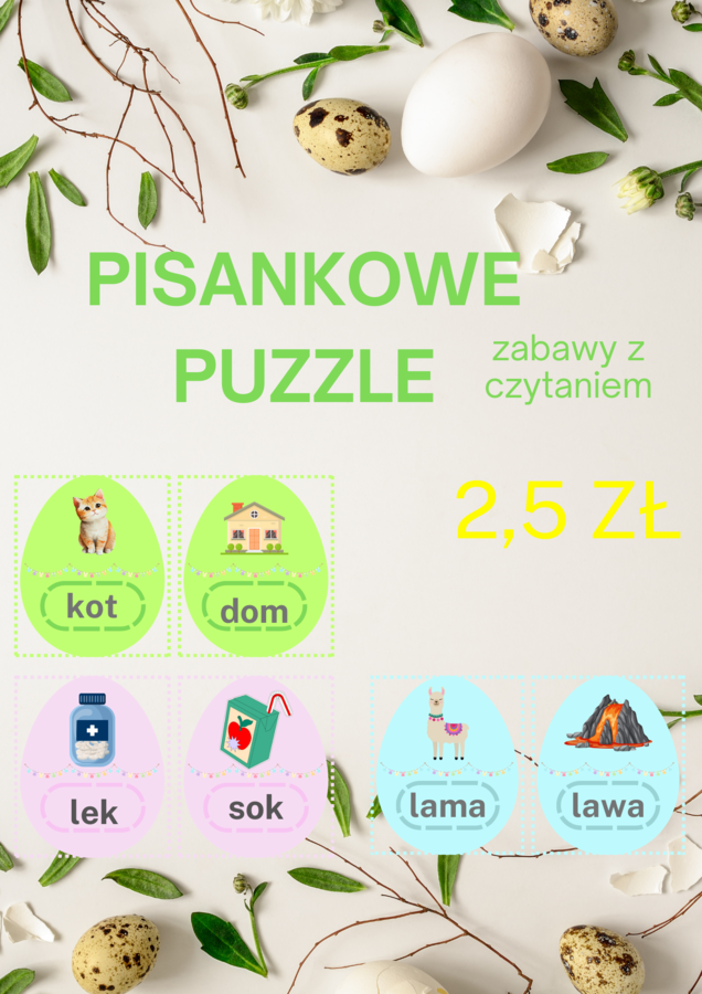 Pissankowe puzzle- zabawy z czytaniem.