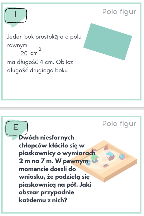 Pola figur płaskich, stacje zadaniowe - klasa 4