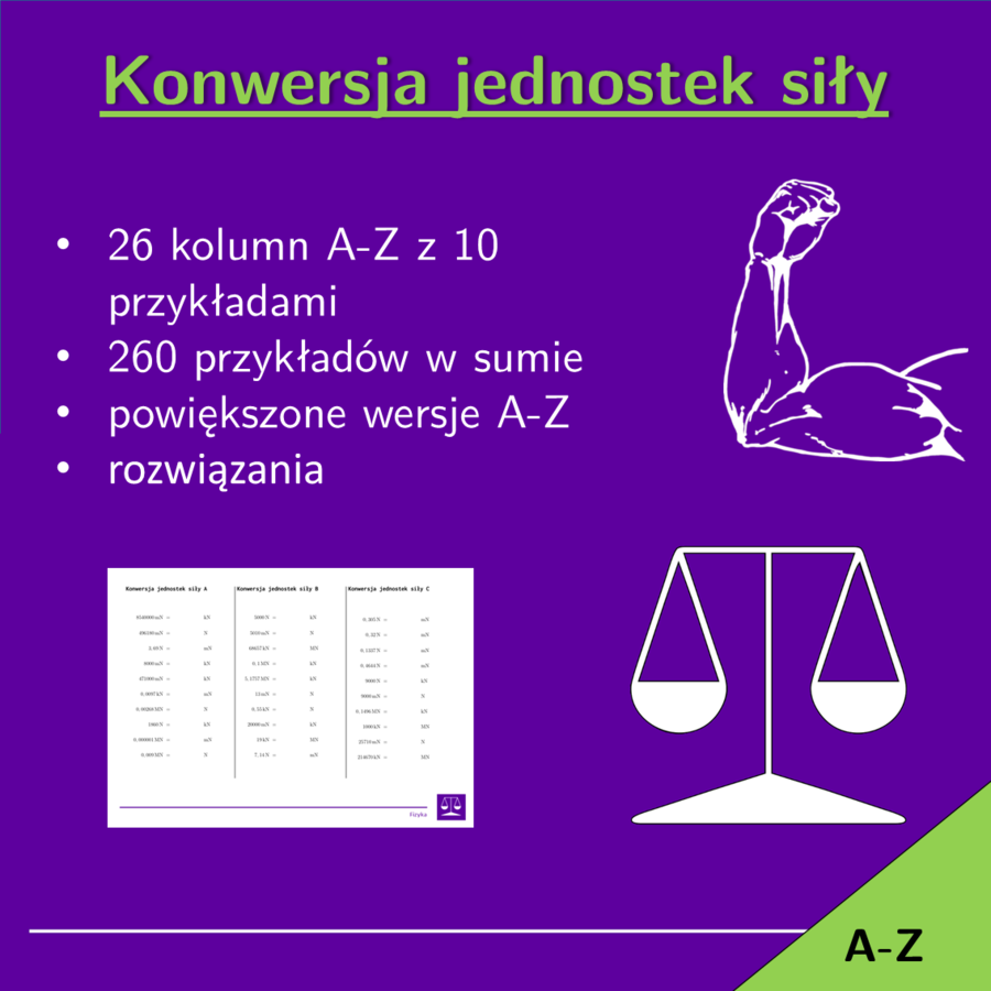 Konwersja jednostek siły | matematyka | 26 kolumn
