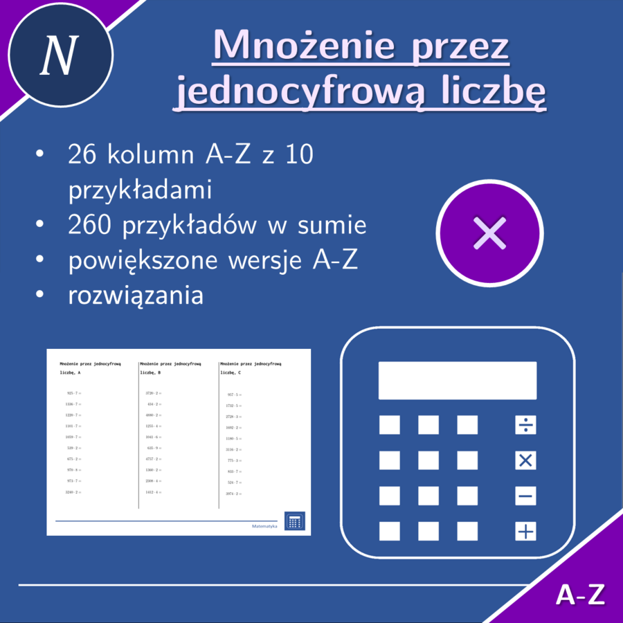 Mnożenie przez jednocyfrową liczbę | matematyka | 26 kolumn