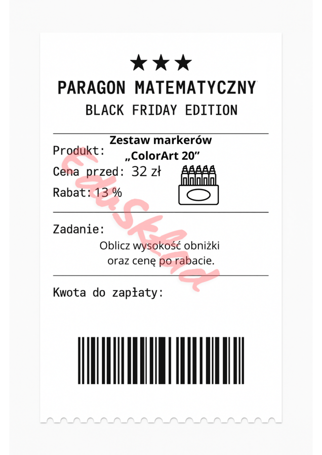 ⭐53 PARAGONY MATEMATYCZNE – BLACK FRIDAY EDITION (różne poziomy trudności / podwójne rabaty/ zamiast kartkówki)