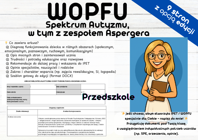 Wielospecjalistyczna Ocena Poziomu Funkcjonowania Ucznia (WOPFU) Przedszkole