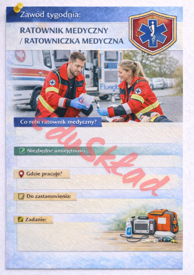 Karty zawodów „Zawód tygodnia” – do uzupełniania przez uczniów ✍️