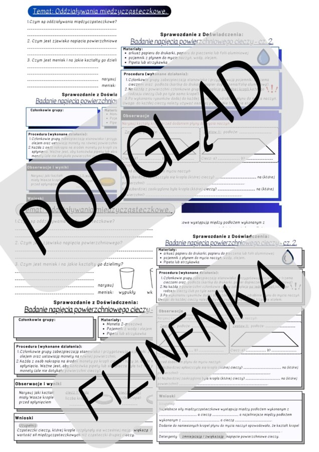 Sprawozdanie z doświadczenia - oddziaływania międzycząsteczkowe, badanie napięcia powierzchniowego cieczy - właściwości materii - fizyka