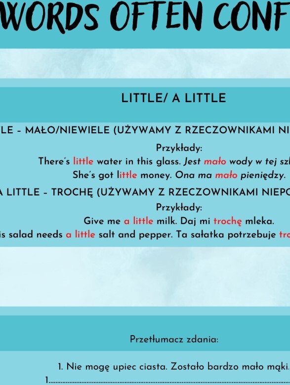 WORDS OFTEN CONFUSED - FEW/A FEW/LITTLE/ A LITTLE