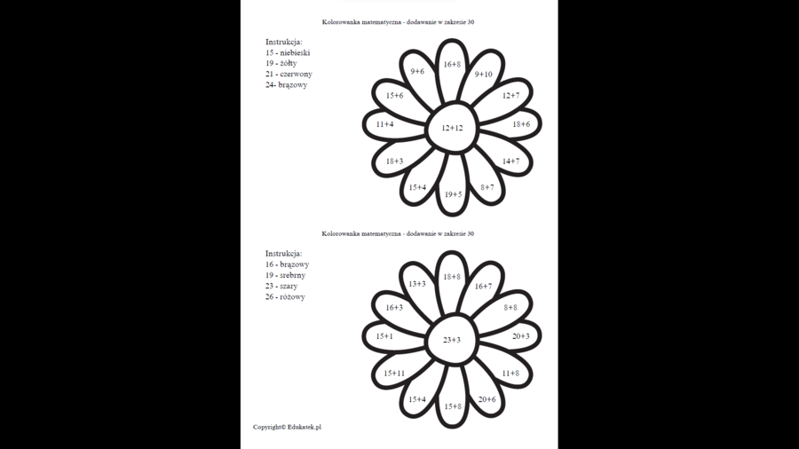 Kolorowanki matematyczne - doskonalenie dodawania i odejmowania