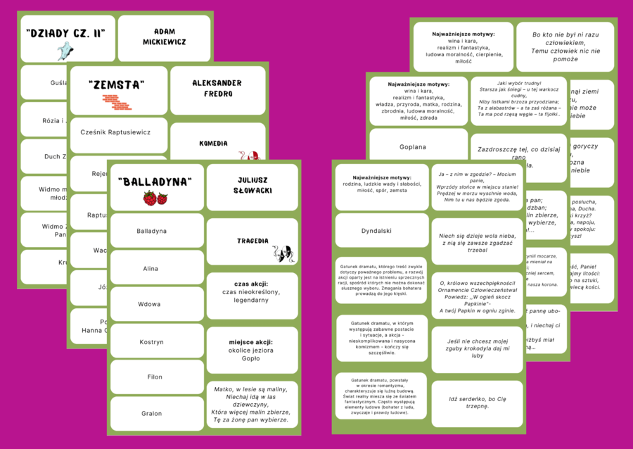 DRAMAT - lektury z kl. 7-8 - fiszki - egzamin - powtórzenie