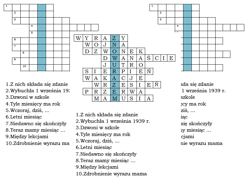 Logogryf dla klasy II do tematu "Znowu razem"