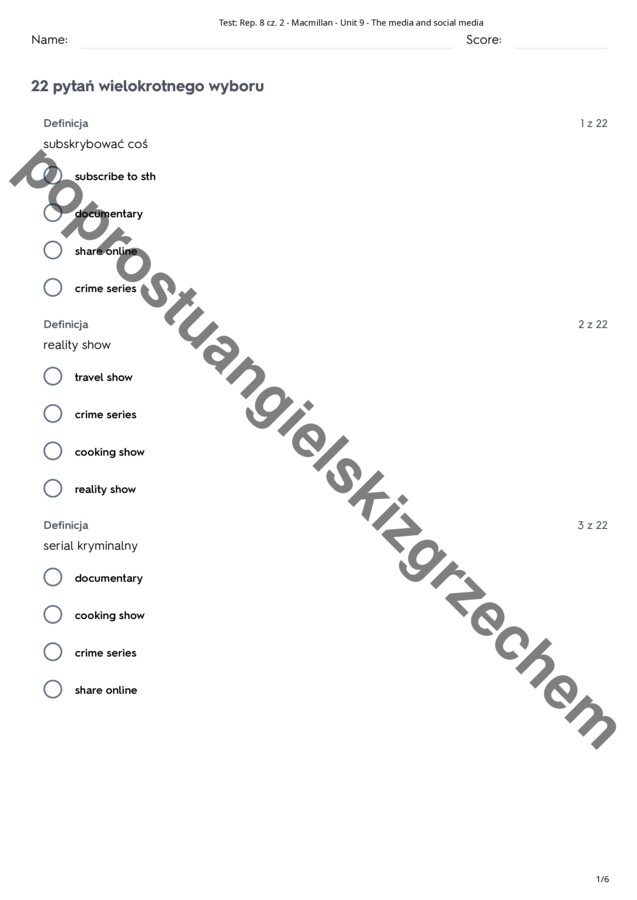 Repetytorium Ósmoklasisty cz. 2 (Macmillan) – Unit 9 (1) – testy