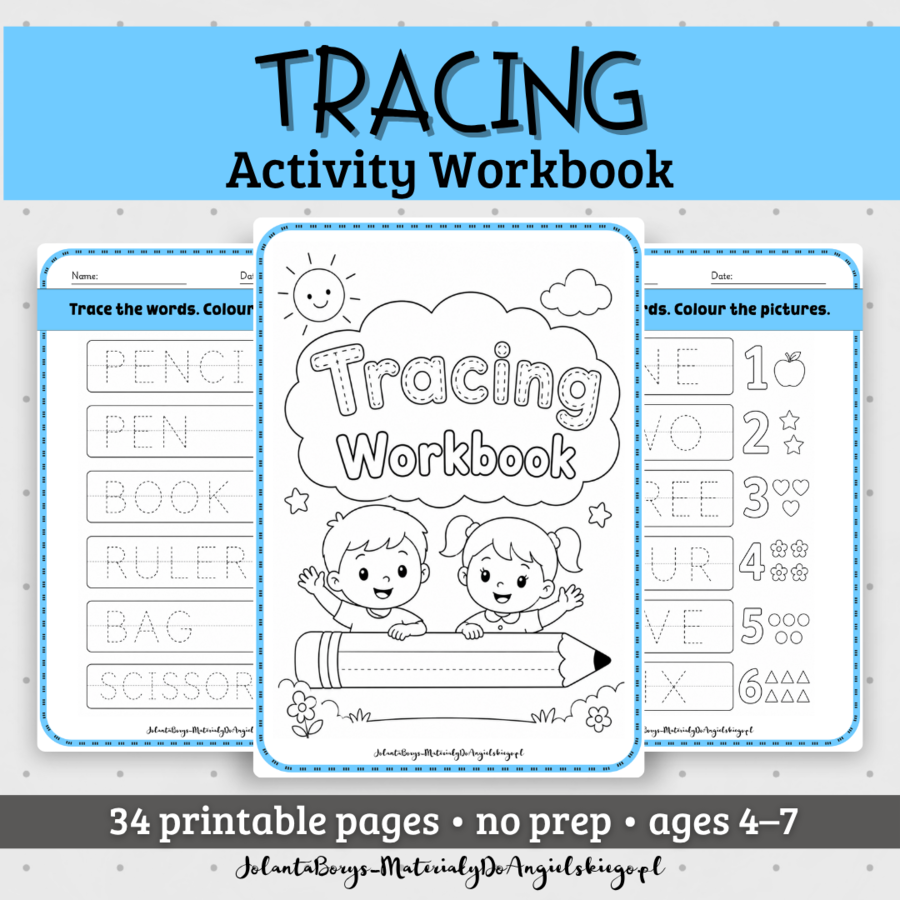 Tracing Workbook | Pisanie po śladzie | Karty pracy | Angielski dla przedszkola i klas 1–3
