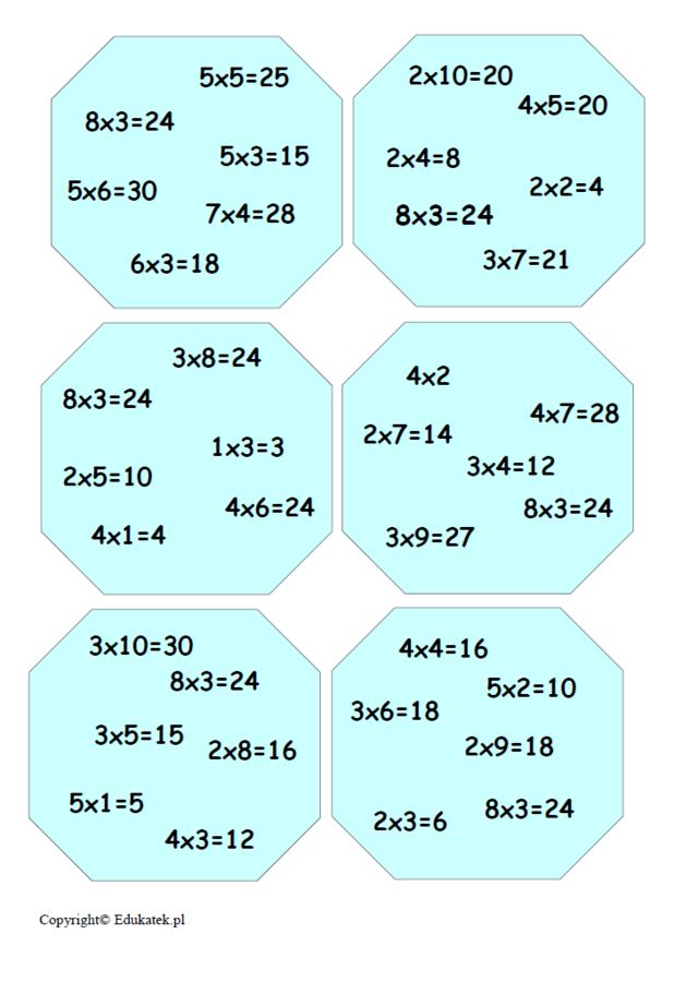 Zestaw kart typu dobble – utrwalanie mnożenia