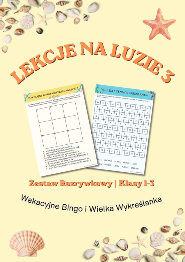 Wakacyjne Bingo i Wielka Wykreślanka - Zestaw Rozrywkowy | Klasy 1-3