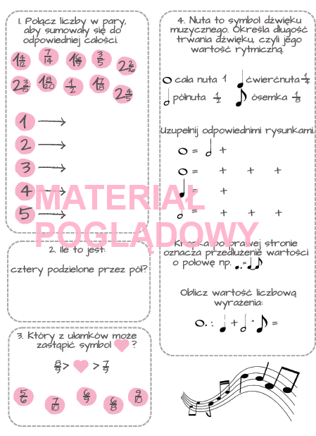 Karta pracy - ułamki zwykłe kl. 4, 5, 6