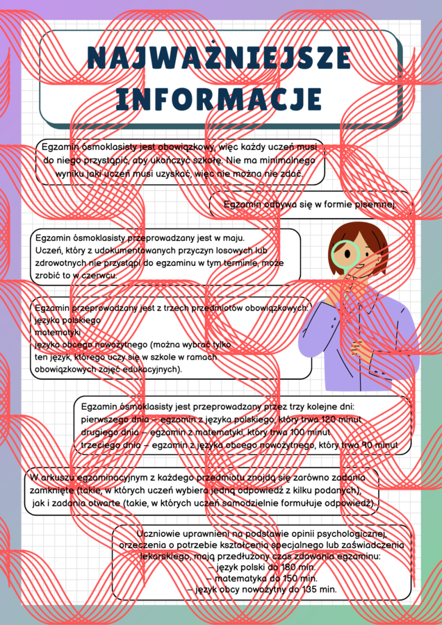 Przygotowanie do Egzaminu Ósmoklasisty - strategie, porady i techniki. Gazetka.