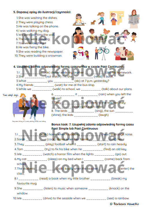 Karta pracy - czas Past Continuous (A1/A2)