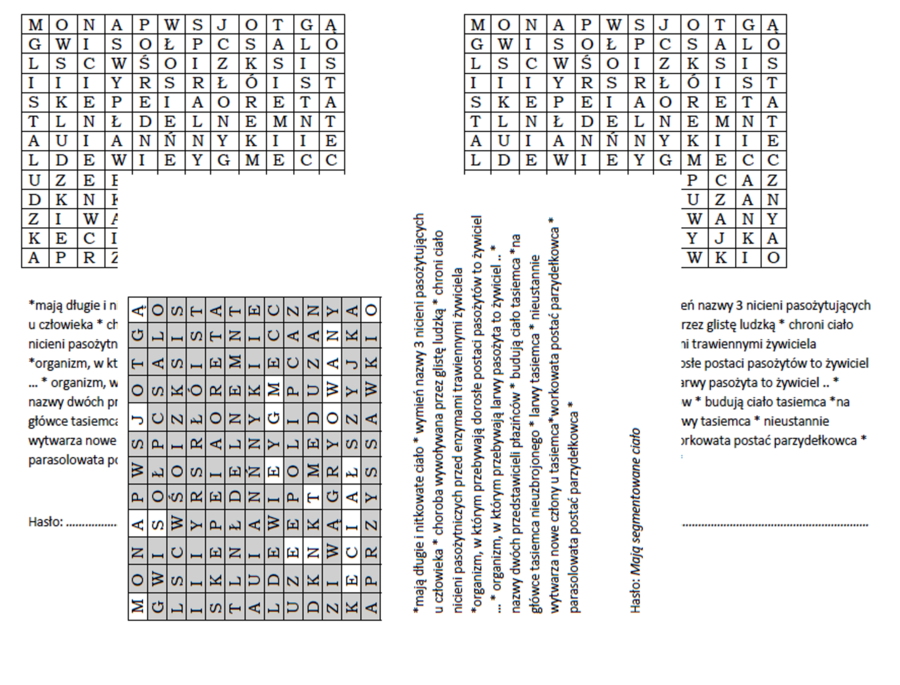Wykreślanka na wprowadzenie do tematu o pierścienicach