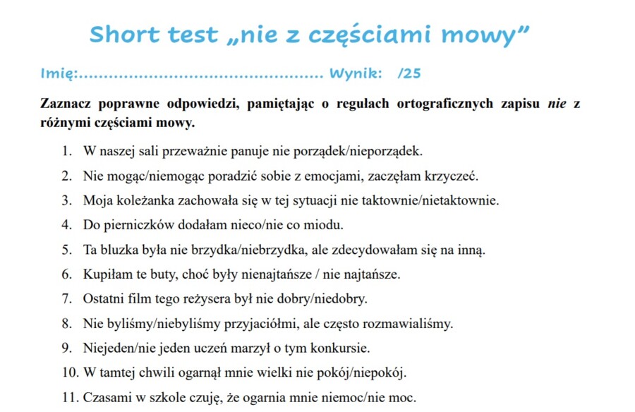 Pisownia nie z częściami mowy