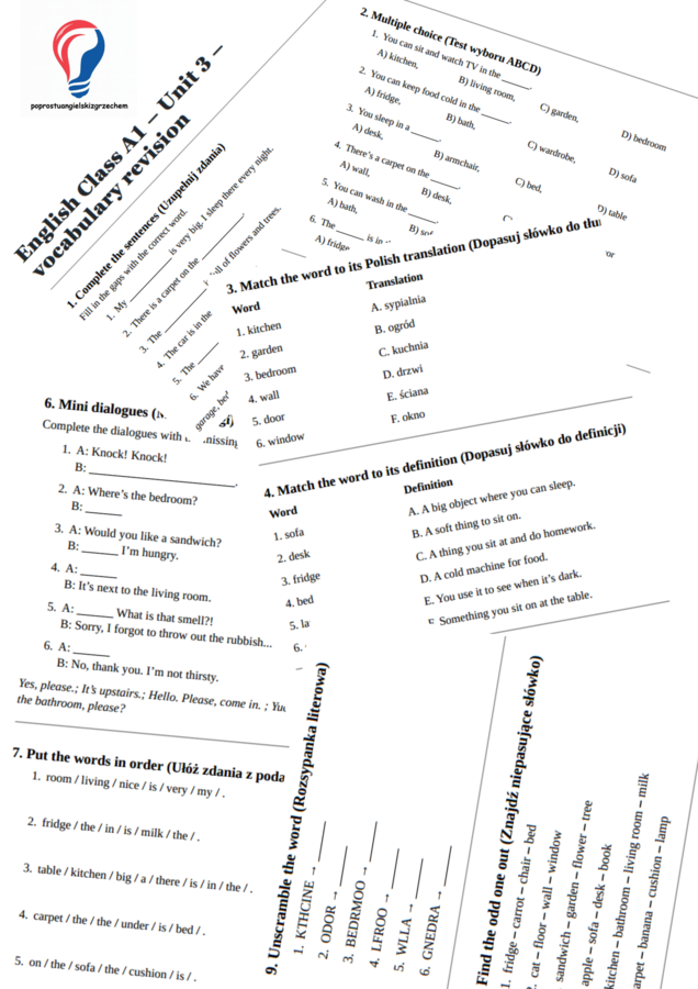 English Class A1 – Unit 3 – vocabulary revision