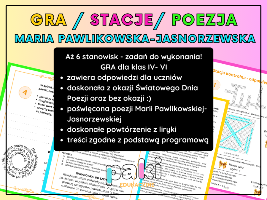 Koniec zakończenie roku szkolnego /Maria Pawlikowska-Jasnorzewska / gra z szyfrem / stacje zadaniowe / powtórzenie z liryki